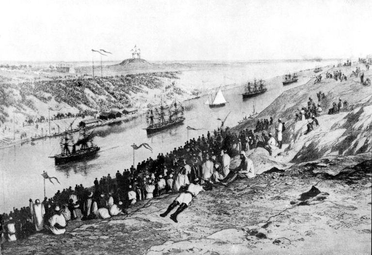 Mustvalge foto maalist, millel on kujutataud Suessi kanali avamist 17. novembril 1869