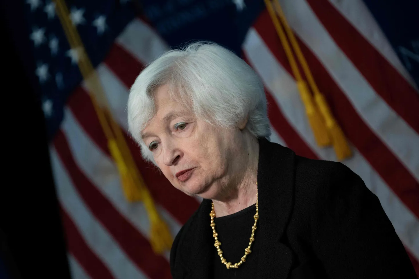 USA rahandusminister Janet Yellen kõnelemas 20. aprillil 2023 Johns Hopkinsi ülikoolis Ameerika-Hiina majandussuhetest.