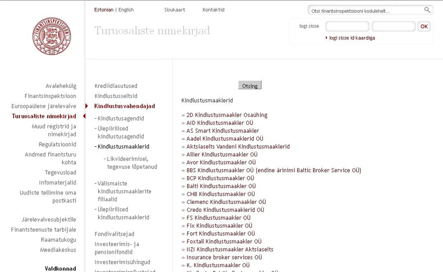 Kindlustusmaaklerite nimekiri finantsinspektsiooni kodulehel.