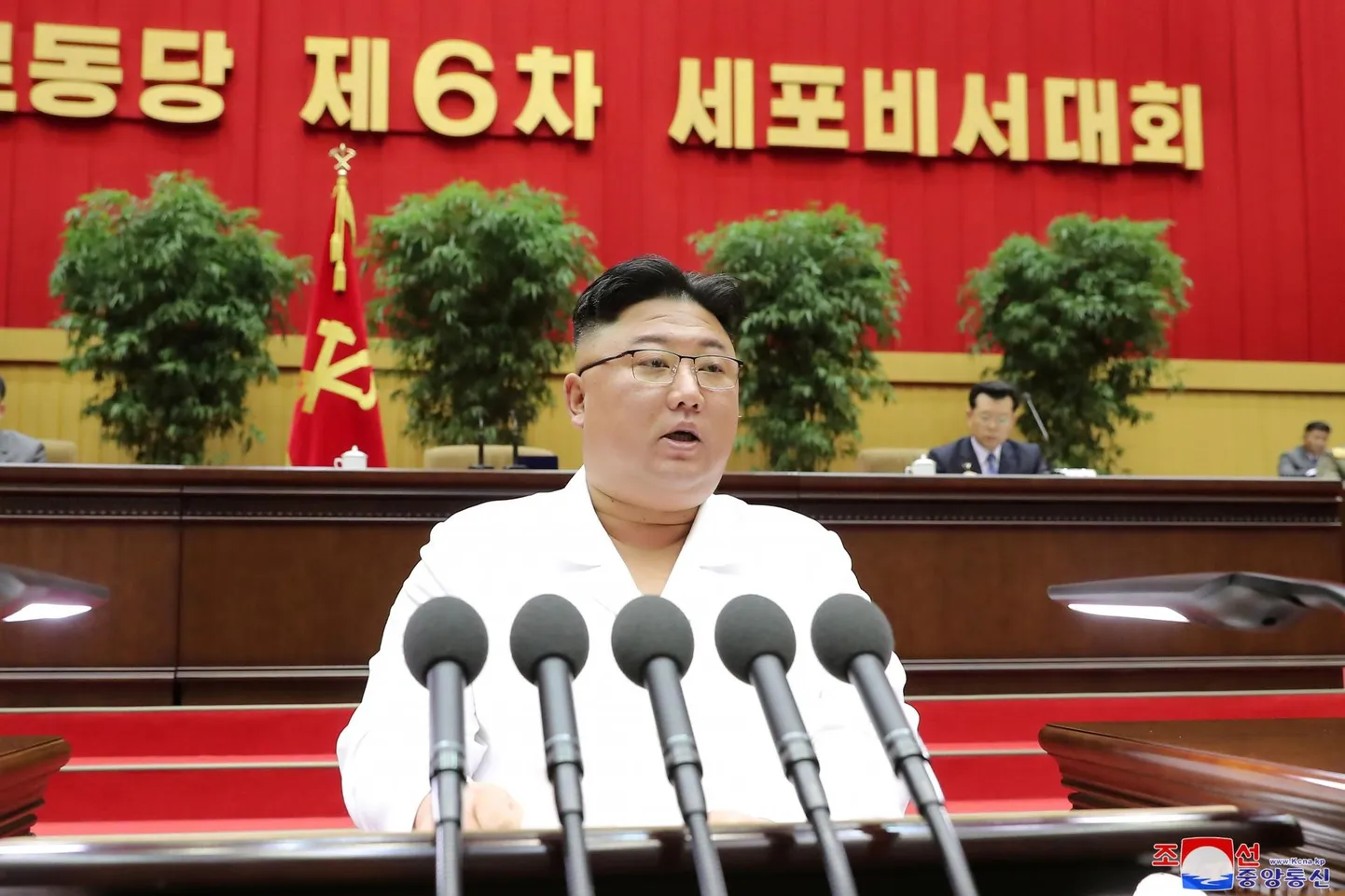 Põhja-Korea liider Kim Jong-un parteikogumisel Pyongyangis tänavu aprillis.