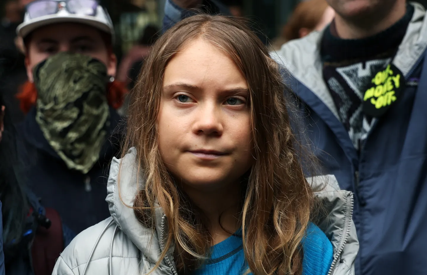 Rootsi kliimaaktivist Greta Thunberg protestis koos kümnete inimestega 19. oktoobril 2023 Suurbritannias Londonis fossiilkütuse kasutamise vastu.
