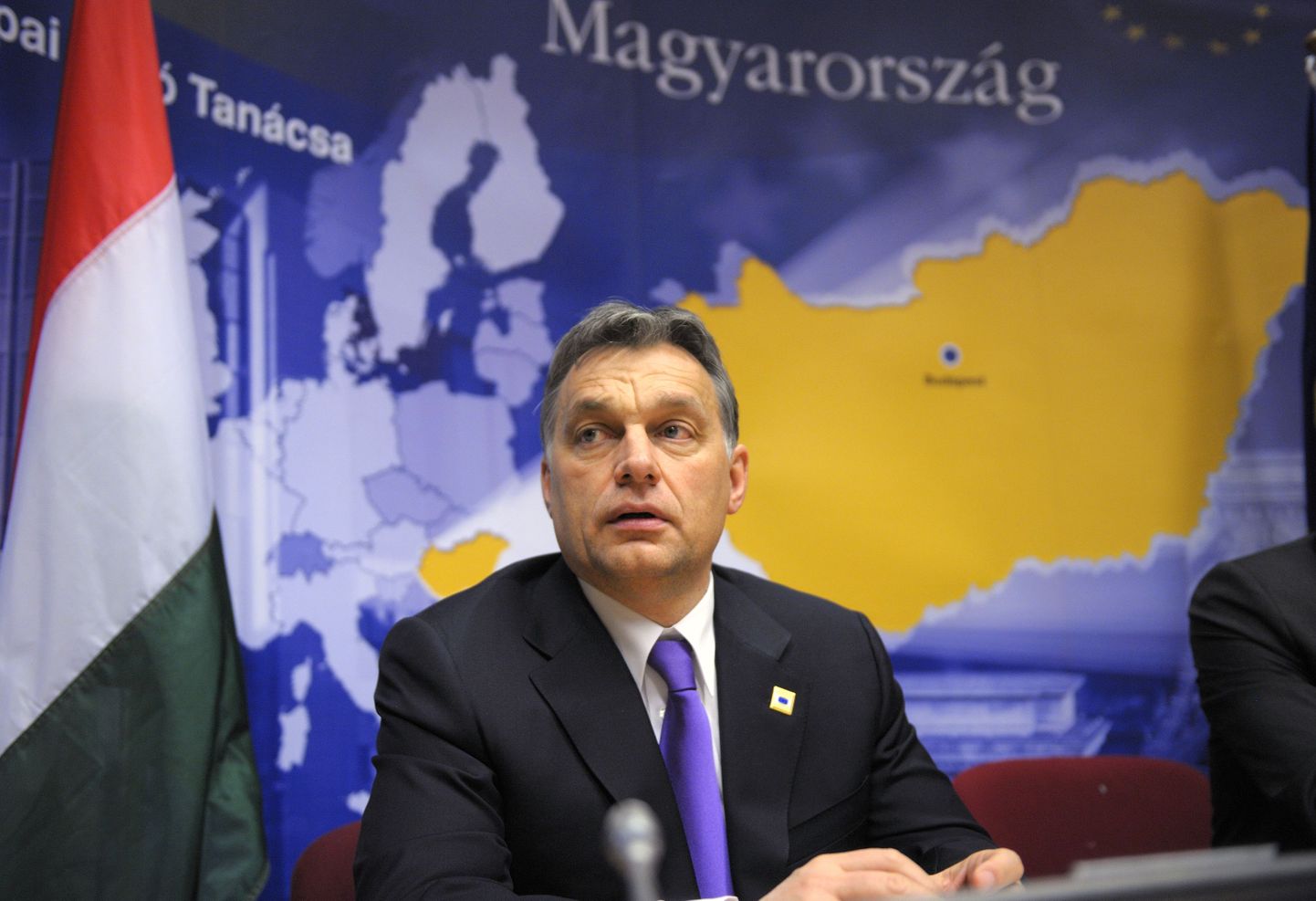 Ungari peaminister Viktor Orban Euroopa valitsusjuhtide kohtumise järgsel pressikonverentsil 30. jaanuaril  2012.