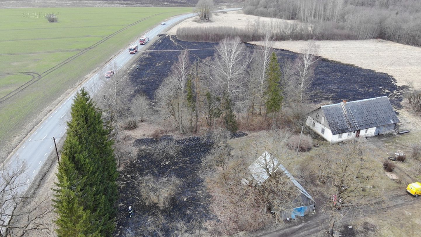 Viljandi vallas Odiste külas süttis pühapäeval mitmes kohas põlema kulu. Tulekahju levis hektarilisele alale ja ohustas elumaja.