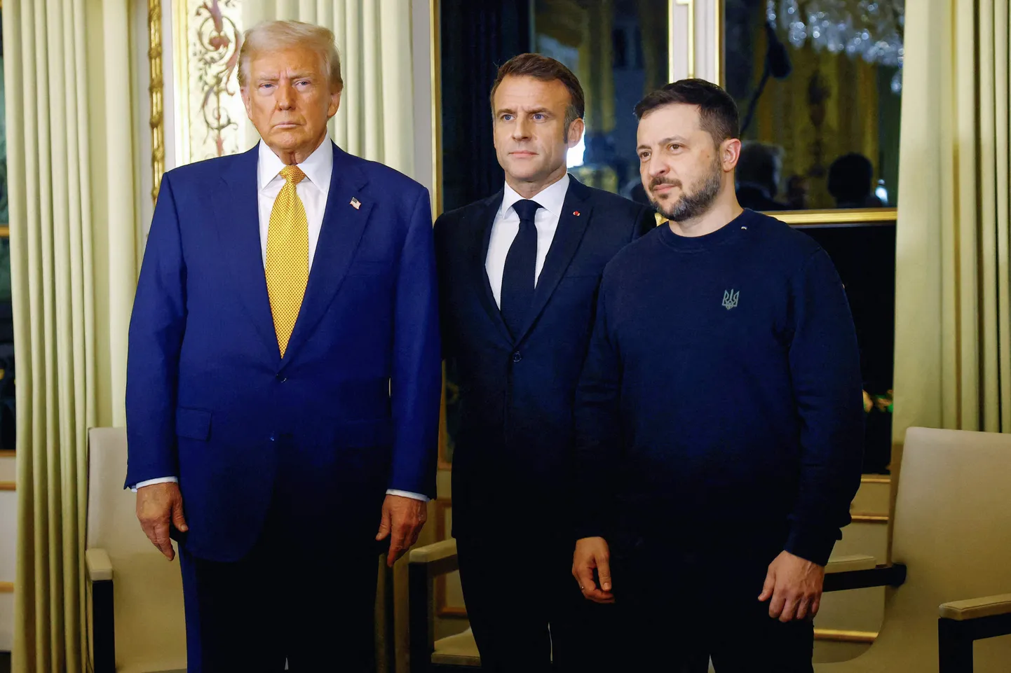 Дональд Трамп, Эммануэль Макрон и Владимир Зеленский