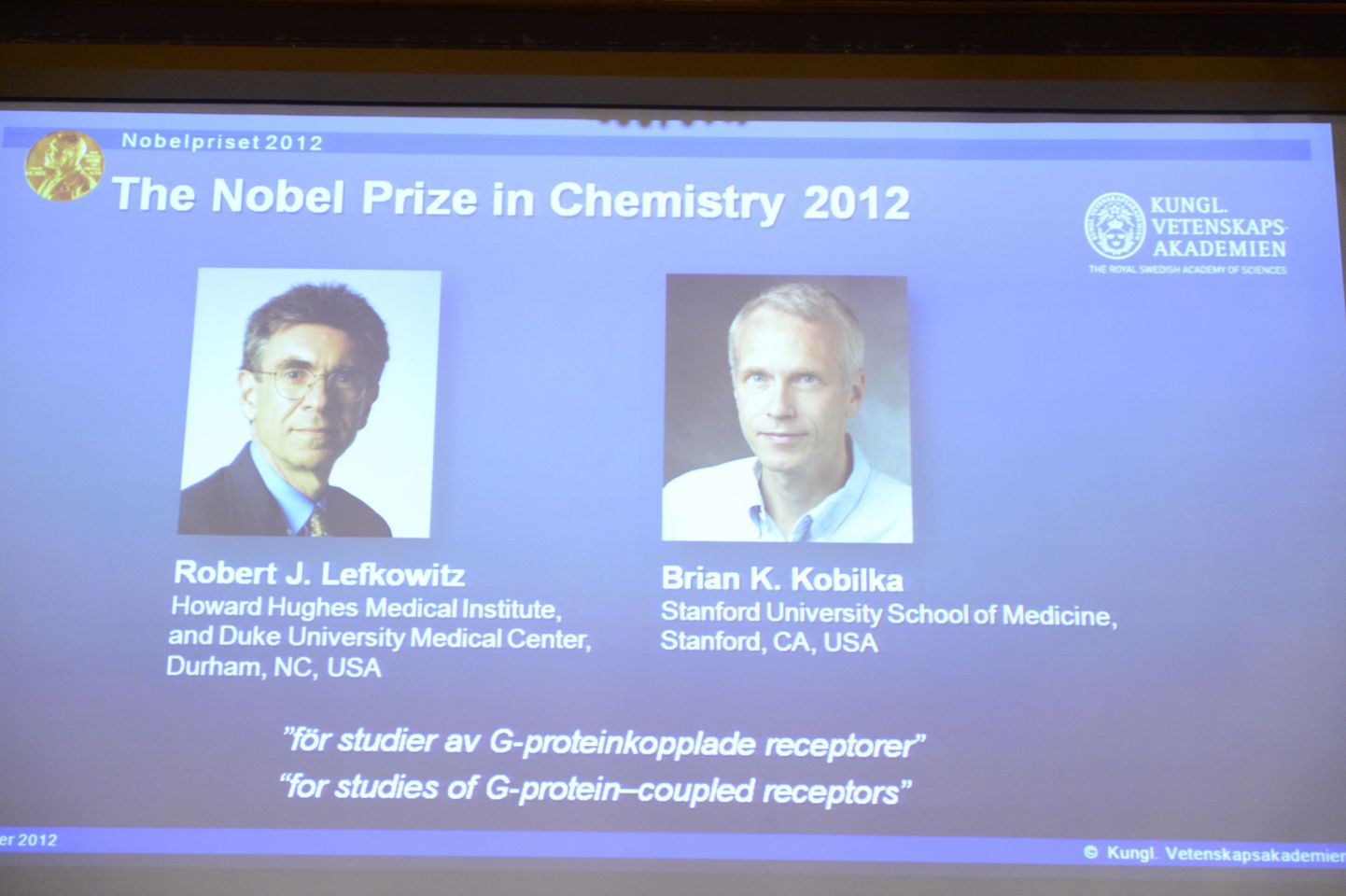 Noveli keemiapreemia laureaadid Robert J. Lefkowitz ja Brian K. Kobilka.