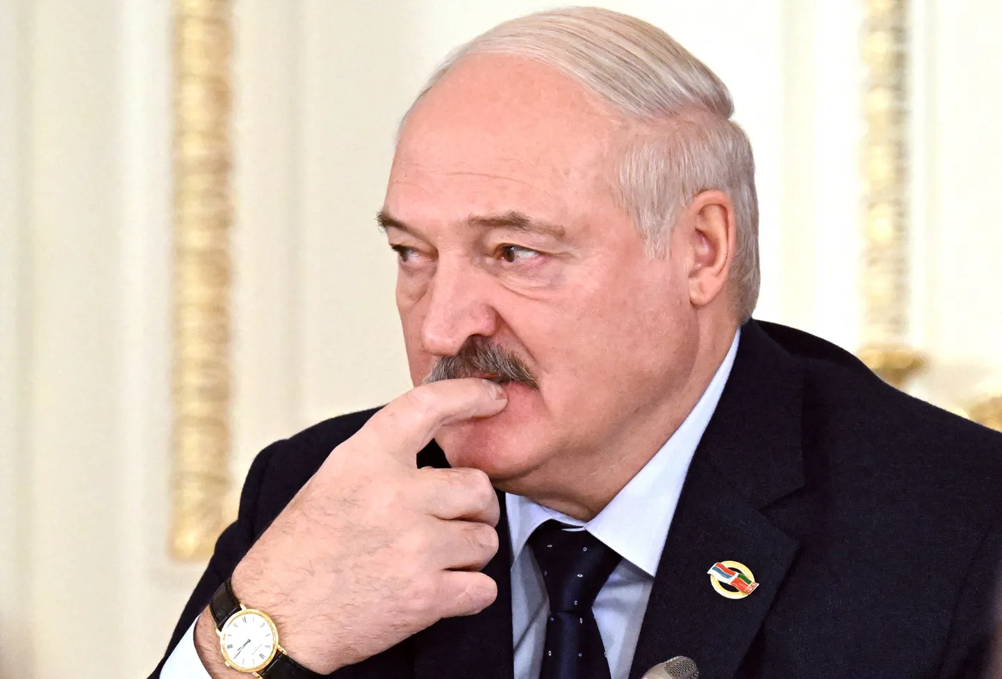 Valgevene autoritaarse režiimi juht Aljaksandr Lukašenka. (Photo by Pavel BEDNYAKOV / POOL / AFP)
