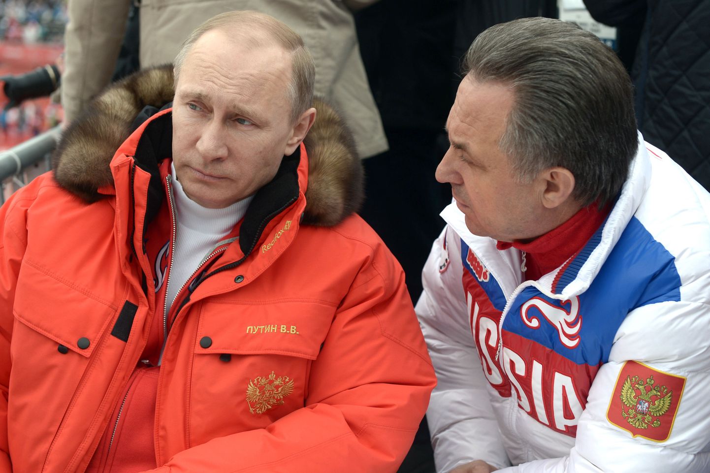 Vladimir Putin (vasakul) ja Vitali Mutko Sotši olümpiamängudel.