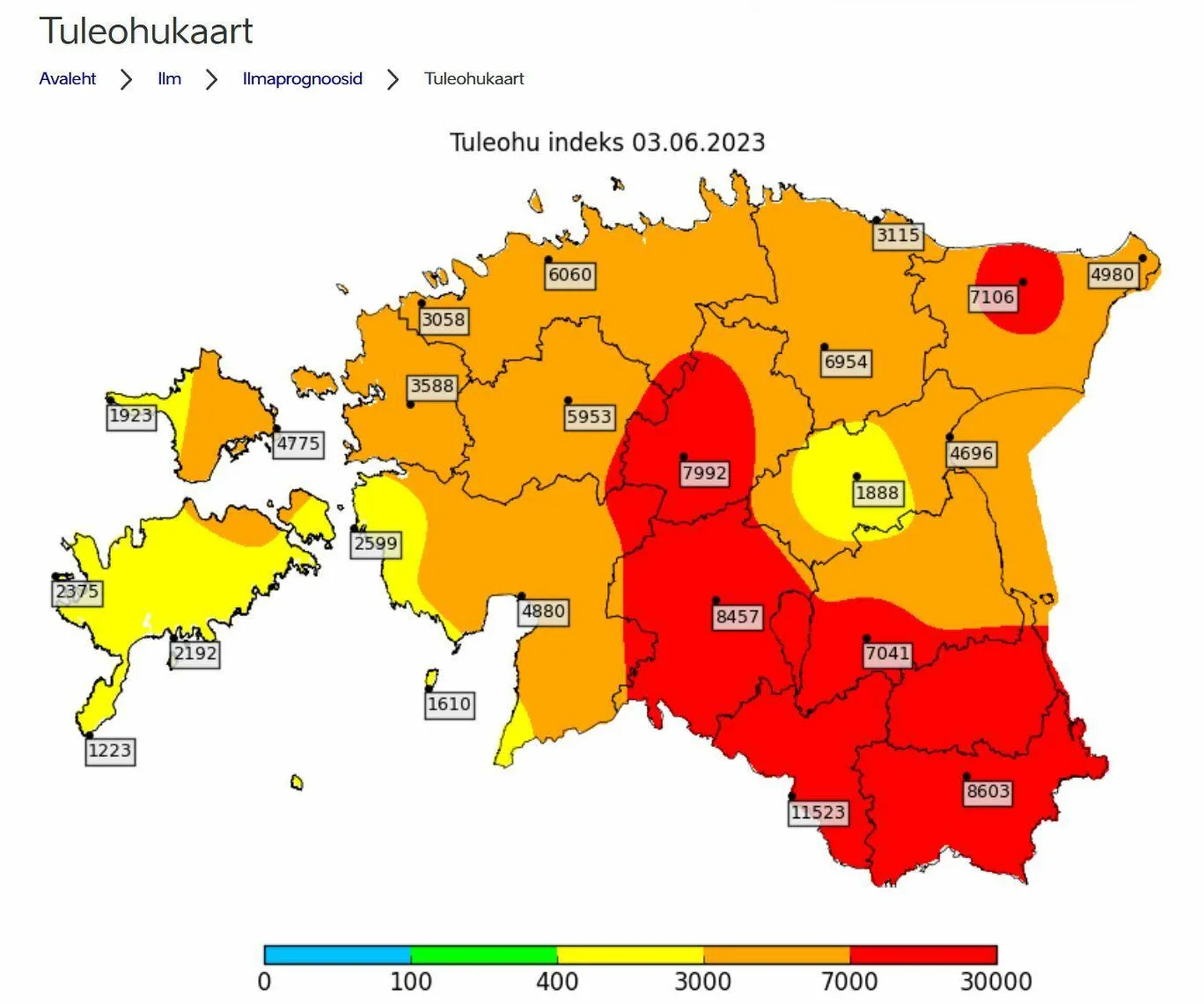 Riigi ilmateenistuse andmetel on Viljandimaal väga suur tuleoht.