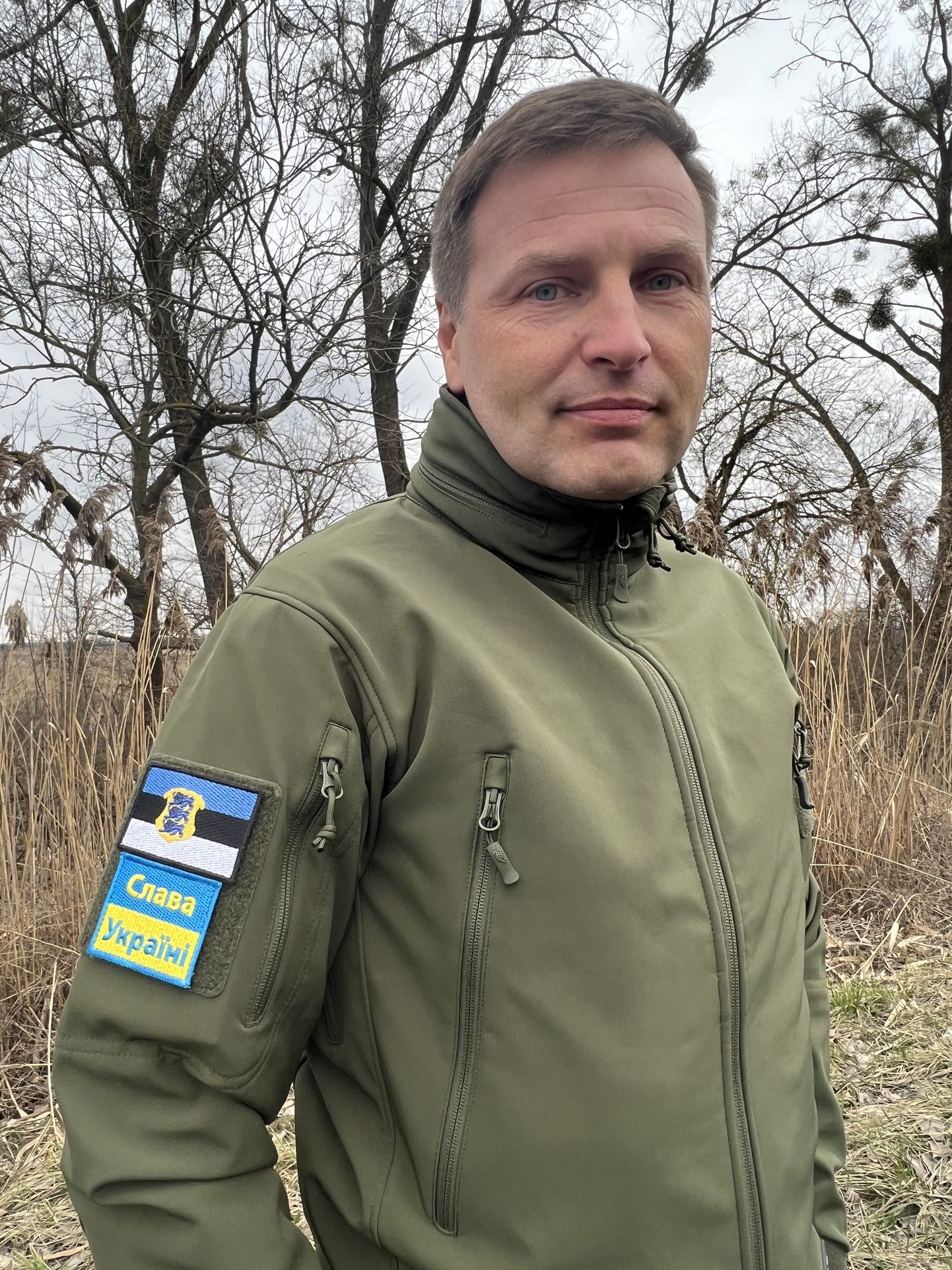 Estonian Defense Minister Hanno Pevkur in Ukraine on March 20 during a stopover on his way to Kyiv, where he was scheduled to meet with his Ukrainian counterpart and take part in a security forum on the following day.