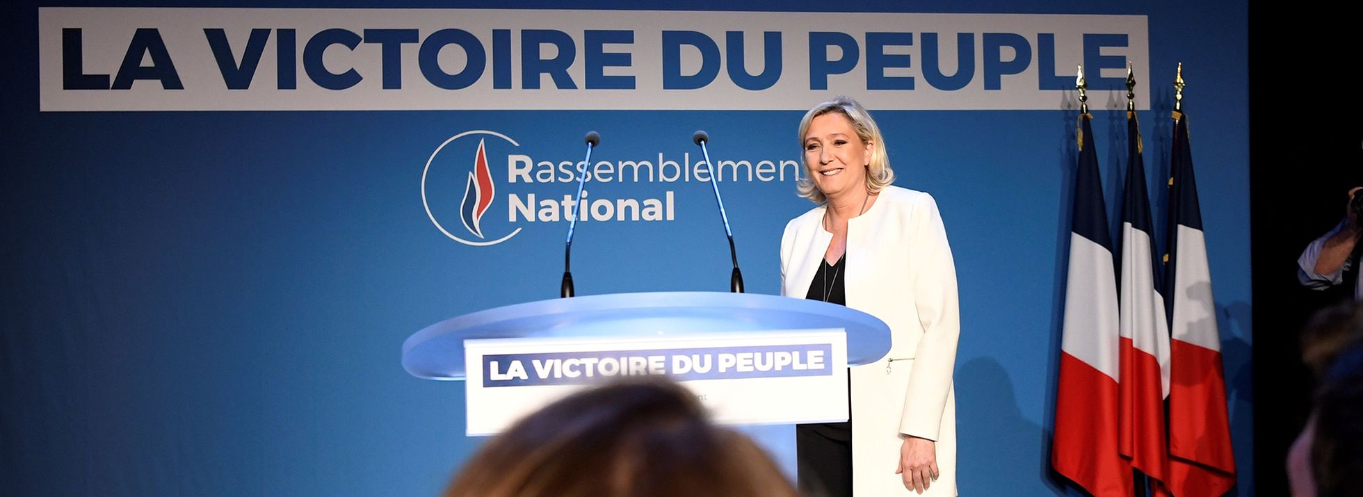Hiljuti Eestitki külastanud Prantsuse äärmusparempoolne Marine Le Pen sai valimisõhtul võidukõnet pidada.