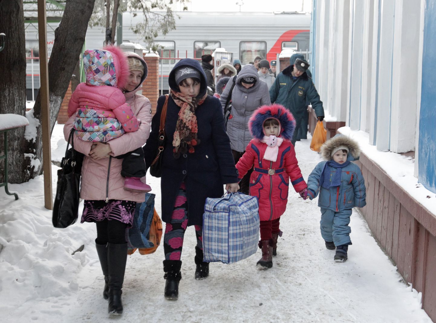 Ida-Ukraina põgenikud saabumas Stavropoli linna Lõuna-Venemaal 2015. aasta veebruaris.