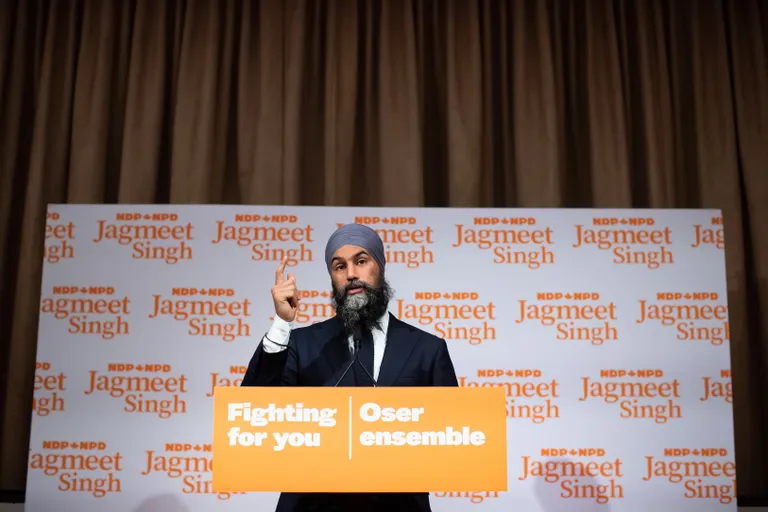 Vasakpoolse Uue Demokraatliku Partei liider Jagmeet Singh valimistejärgsel pressikonverentsil.