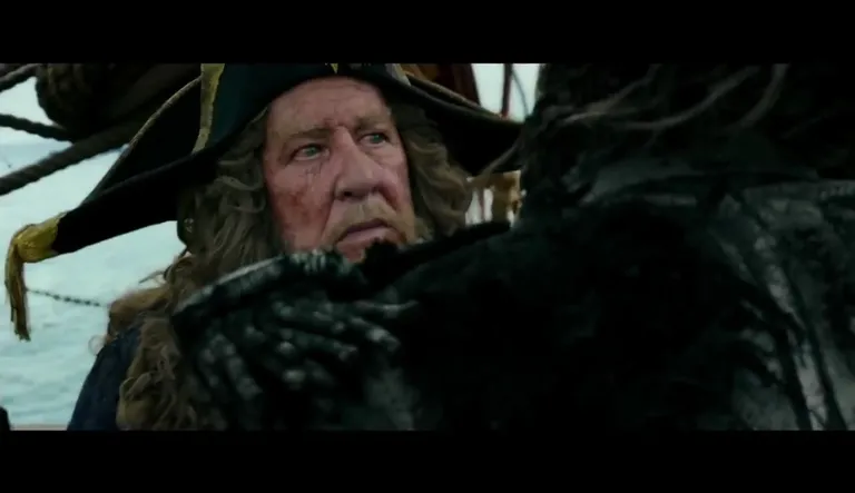 Kaader filmist «Kariibi mere piraadid: Salazari kättemaks». Pildil Geoffrey Rush