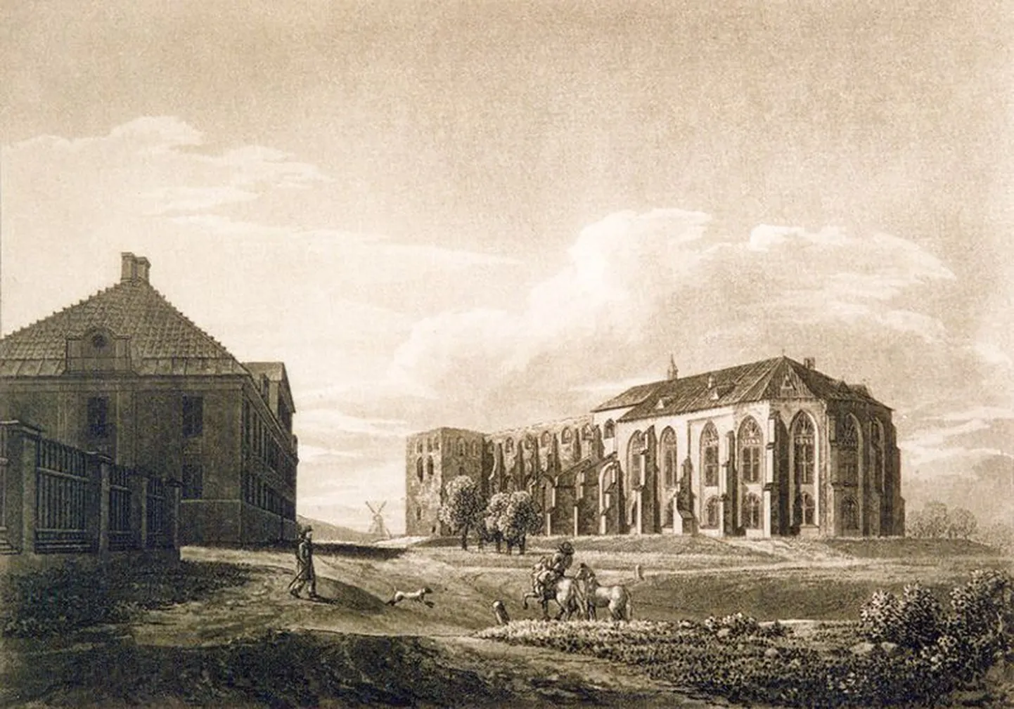 Tartu ülikooli kliinik ja raamatukogu Toomemäel 1827. aastal.