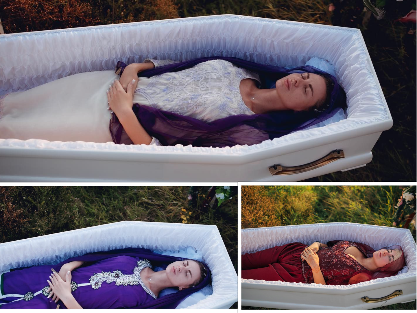 На Украине представили коллекцию одежды для покойных и продемонстрировали на девушках в гробах.