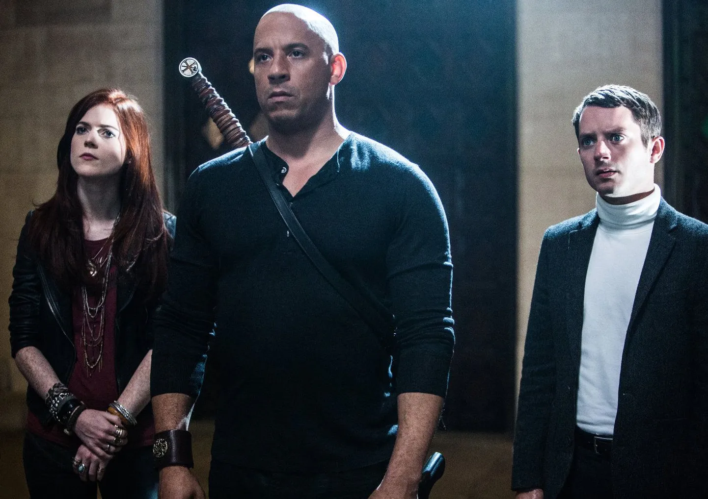 Hämming: mida paganat me siin filmis teeme? vasakult Rose Leslie, Vin Diesel ja Elijah Wood.