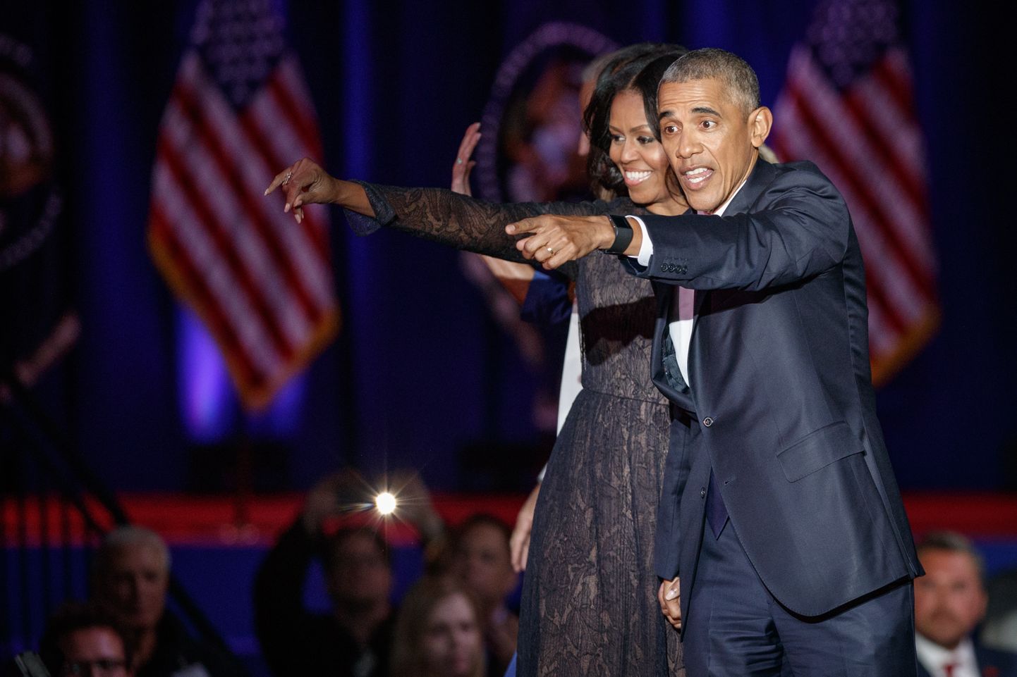 Endine USA president Barack Obama ja abikaasa Michelle Obama ametist lahkumise kõne järel Chicagos 10. jaanuaril 2017.