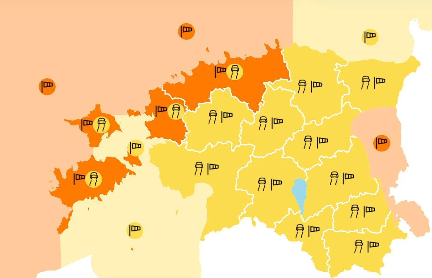 Tugev tuul ja keerulised teeolud Lääne-Eestis ning mandril.