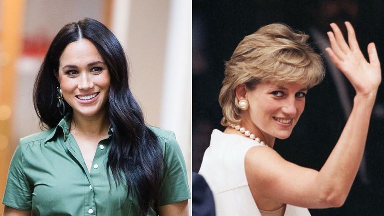 Separate photos of Meghan Markle and Diana, Princess of Wales