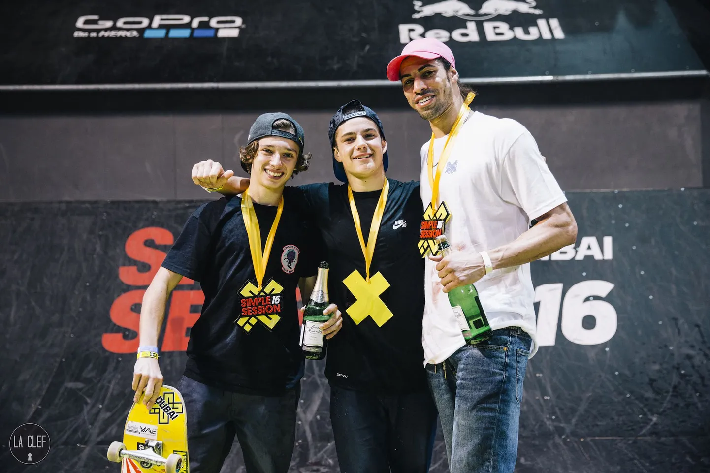 SS17 rulavõitja Aurelien Giraud FRA (keskel), hõbe Kechaud Johnson USA (paremal) ja pronks Robin Bolian FRA (vasakul)