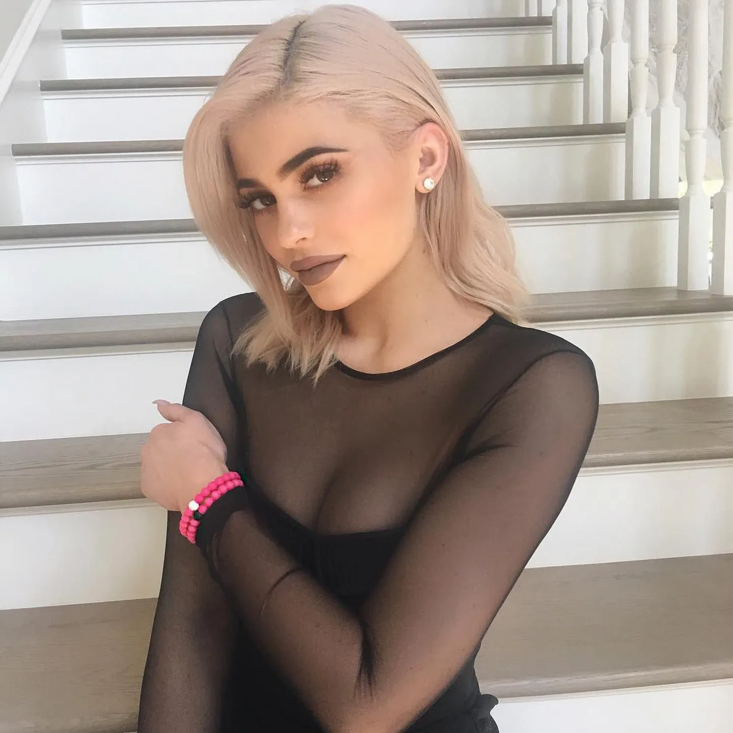 Kylie Jenner releases a photo on Instagram with the following caption: "I wear my pink @livelokai for my grandma MJ and everyone affected by breast cancer. #livelokai \ud83d\udc9e". Photo Credit: Instagram *** No USA Distribution *** For Editorial Use Only *** Not to be Published in Books or Photo Books ***  Please note: Fees charged by the agency are for the agency