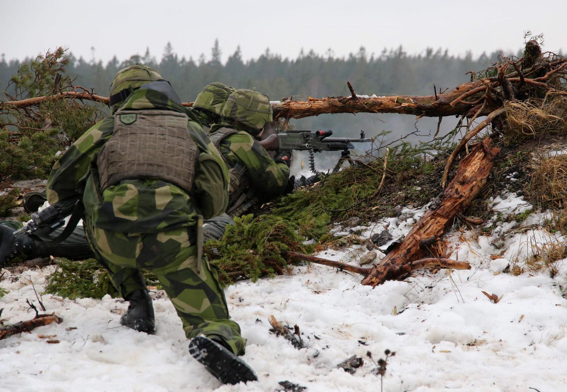 Rootsi armee sõdurid Gotlandil laskeharjutusel.  FOTO: Tom Little / afp / scanpix