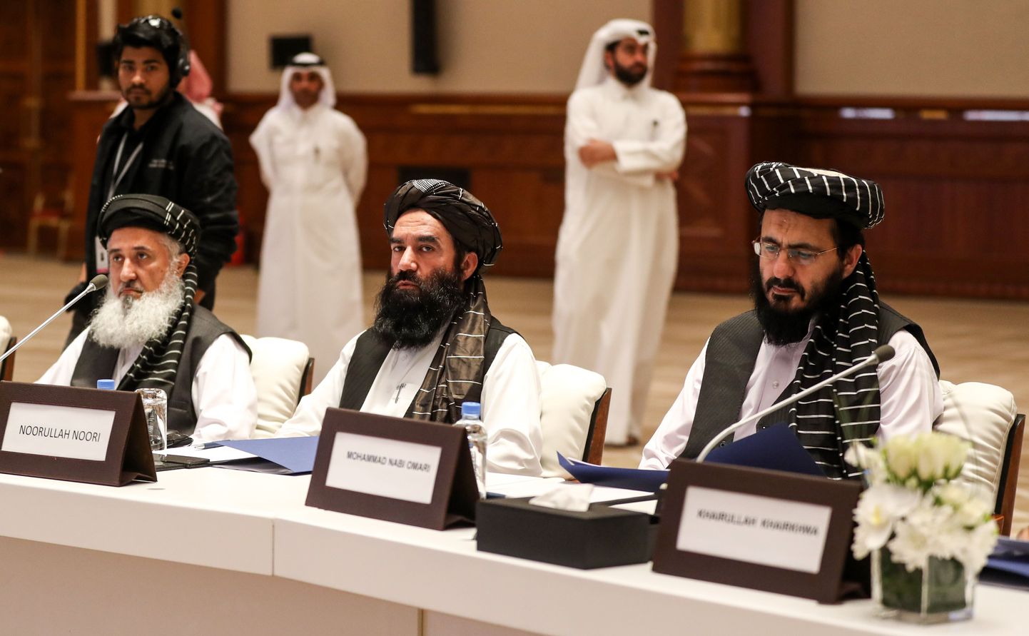 Afganistani islamiliikumise Taliban esindajad Katari pealinnas Dohas Afganistani-sisestel kõnelustel 7. juulil 2019. Taliban rõhutas, et selle esindajad osalesid kõnelustel eraisikutena.