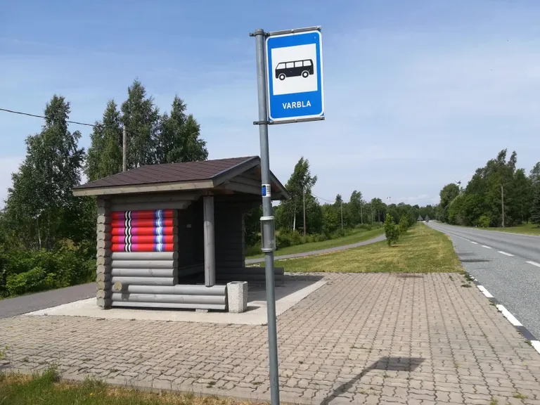 Varbla kihelkonna värvidest inspiratsiooni saanud noored võõpasid üheskoos juhendaja Anna Palusaluga üle mais paigaldatud bussiootekoja.