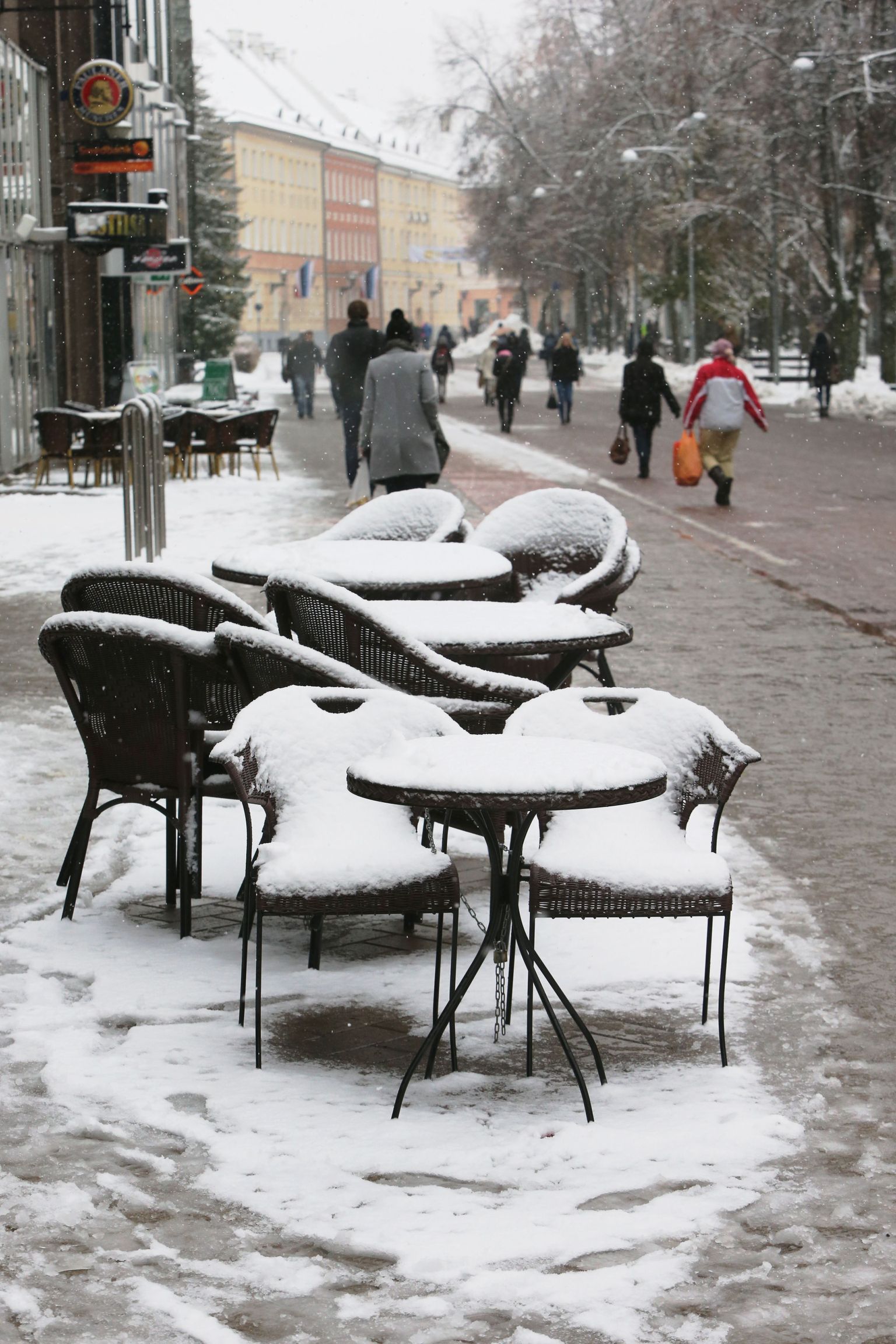 Talv tuli ootamatult ka Küüni tänaval olevale suvekohvi­kule. Kuid välimööbli varju alla kolimisega polegi kiiret, sest ilm soojeneb.