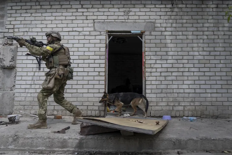 Ukraina sõdur Harkivi eeslinnas patrullimas.