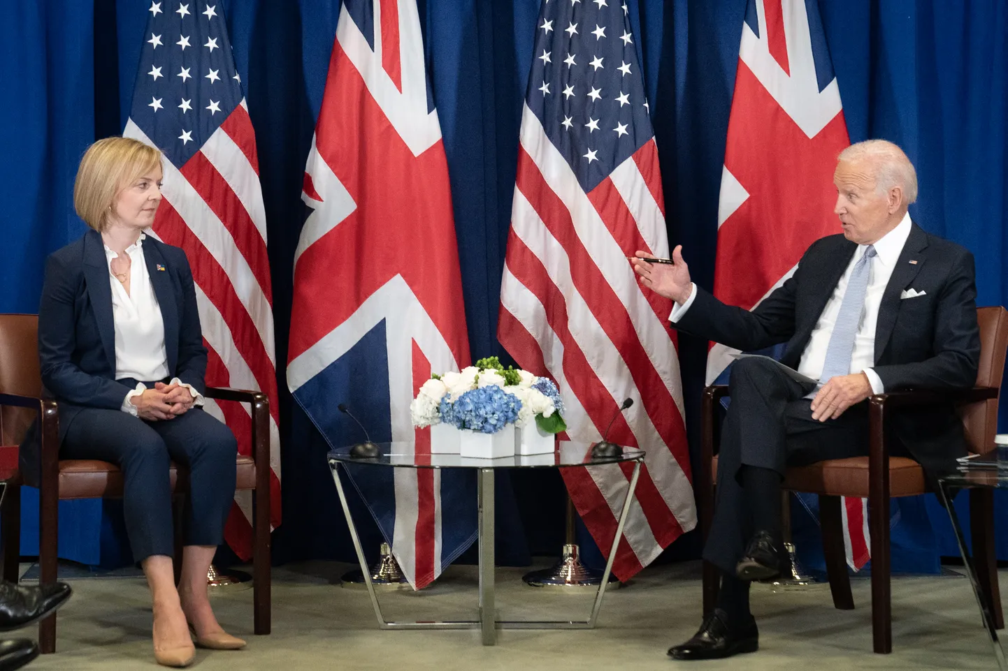Briti peaminister Liz Truss kohtus ÜRO Peaassamblee 77. istungjärgu raames USA presidendi Joe Bideniga.