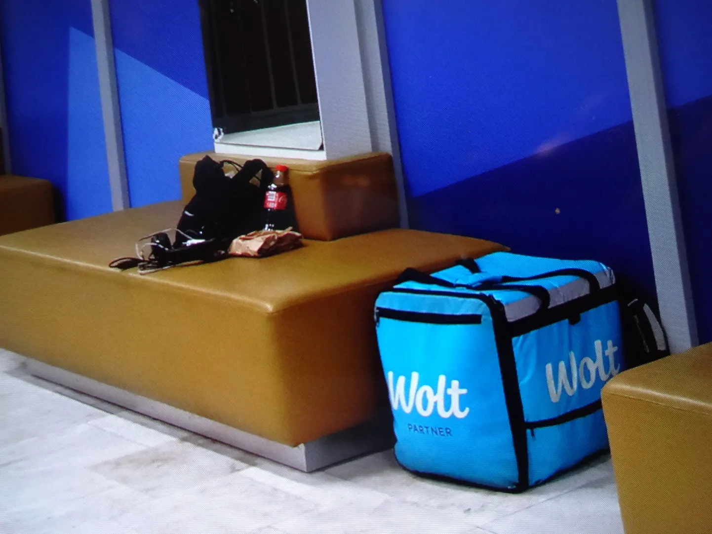 Wolti kott TÜ raamatukogu fuajees põrandal.