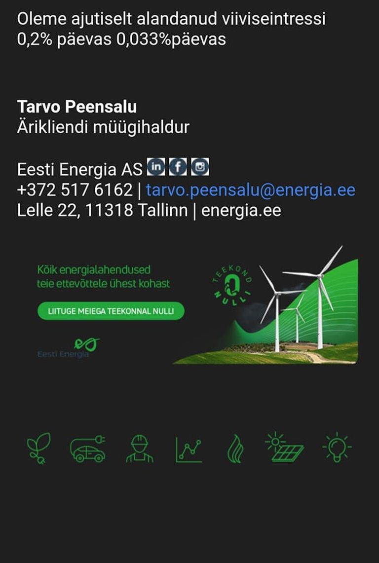 Предприятие Eesti Energia лишь немного понизила интресс за просрочку оплаты