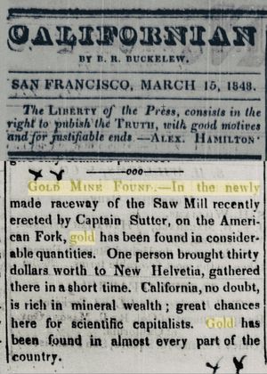 Väljalõige ajalehest Californian. 15.03.1848