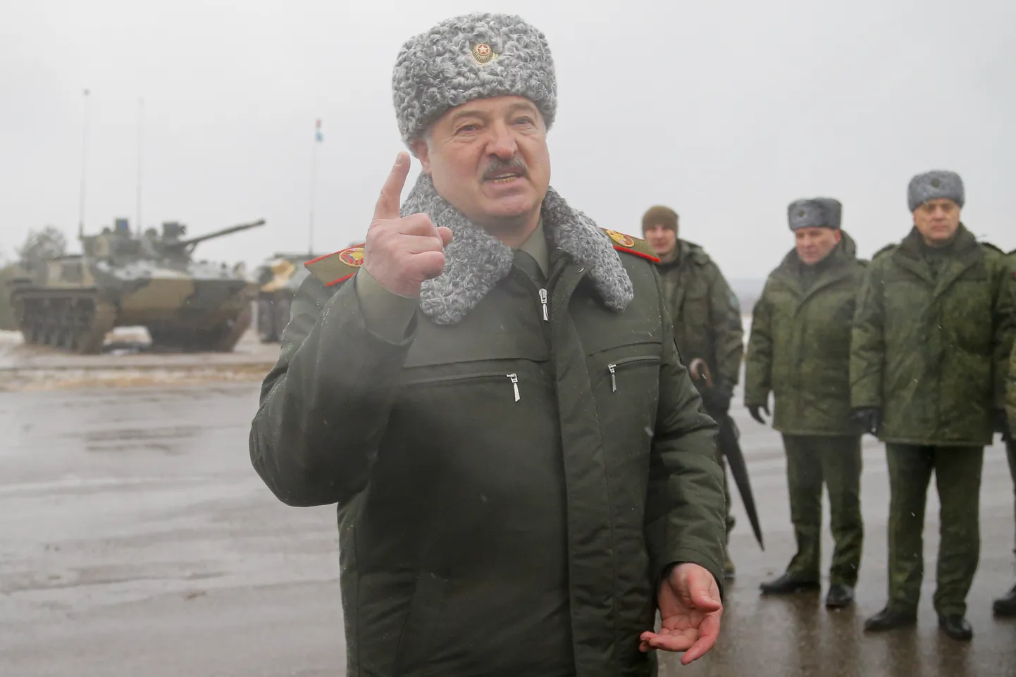 Valgevene president Aljaksandr Lukašenka Valgevene ja Venemaa ühisel sõjaväeõppusel Valgevenes 17. veebruaril 2022.