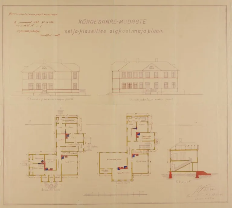 4-klassiruumiga koolihoone projekt. Läänemaa ehitustehnik Jaan Võsu, 1927.