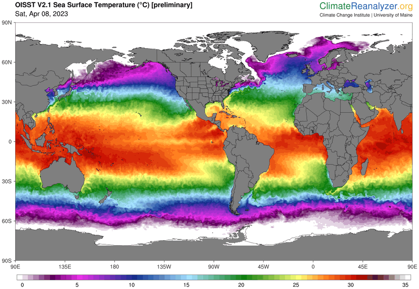 Maailmamere pinnatemperatuur (℃)