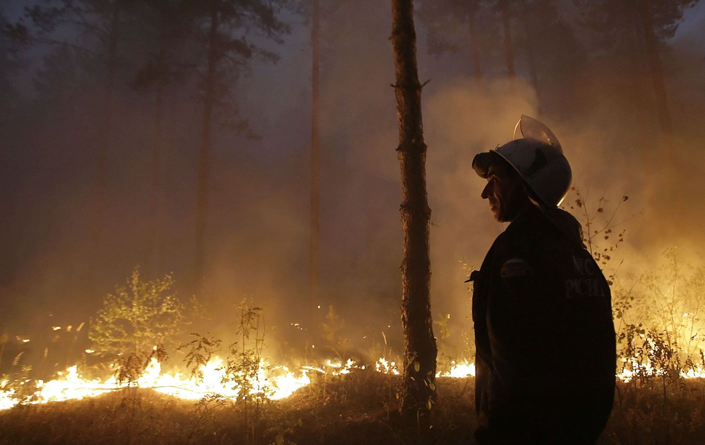 Vene tuletõrjuja metsapõlengu juures.