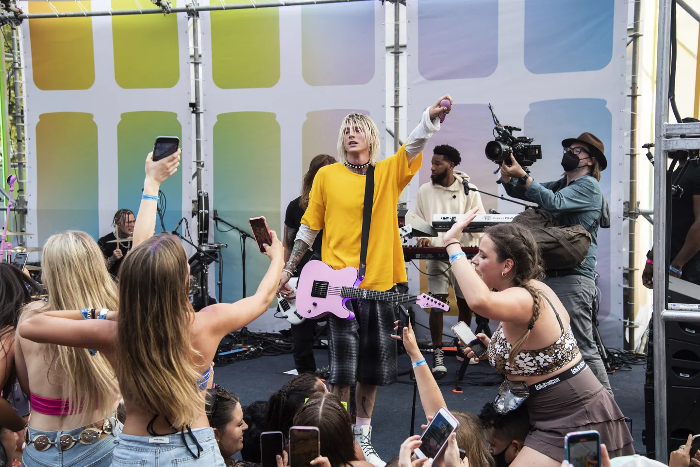 Machine Gun Kelly performs a surprise set on the Bud Light Seltzer Sessions stage on Day 3 of the Lollapalooza Music Festival on Saturday, July 31, 2021, at Grant Park in Chicago. (Photo by Amy Harris/Invision/AP)