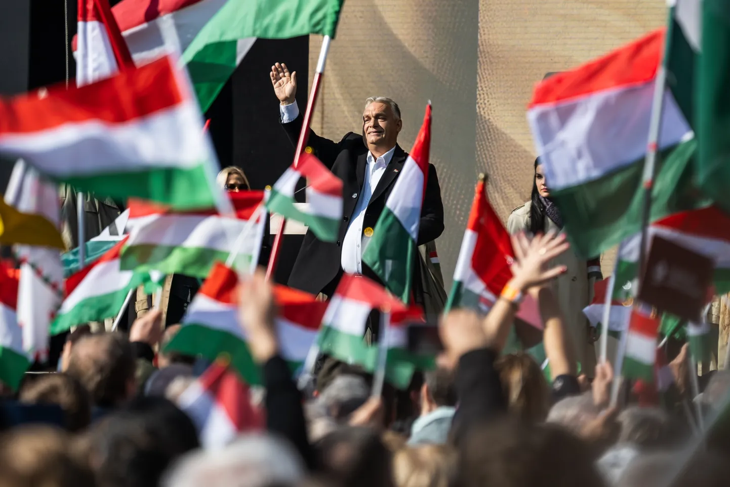 Ungari peaminister Viktor Orbán Ungari ülestõusu 68. aastapäeval kõnet pidamas. 23. oktoober 2024.