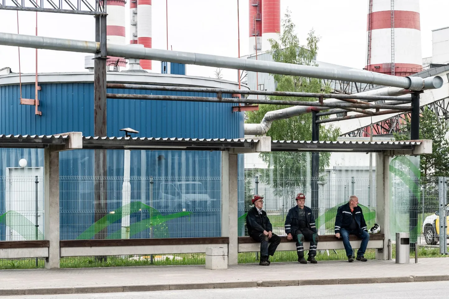 Õlitehase sissepääsu juures bussipeatuses istuv kolmik tööd ei kaota, aga on hästi kusis, et vähemalt 1300 inimesele elektri tootmisel enam tööd pole. Tehtagu see tartlastest ära põlatud tselluloositehas parem siiakanti, sest siia on seda vaja ja inimestel oleks tööd.
