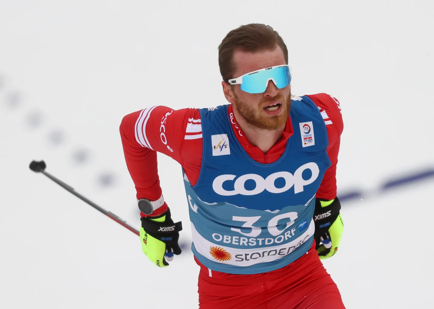 Venemaa suusataja Artjom Maltsev Oberstdorfi MMi 15 kilomeetri distantsil.