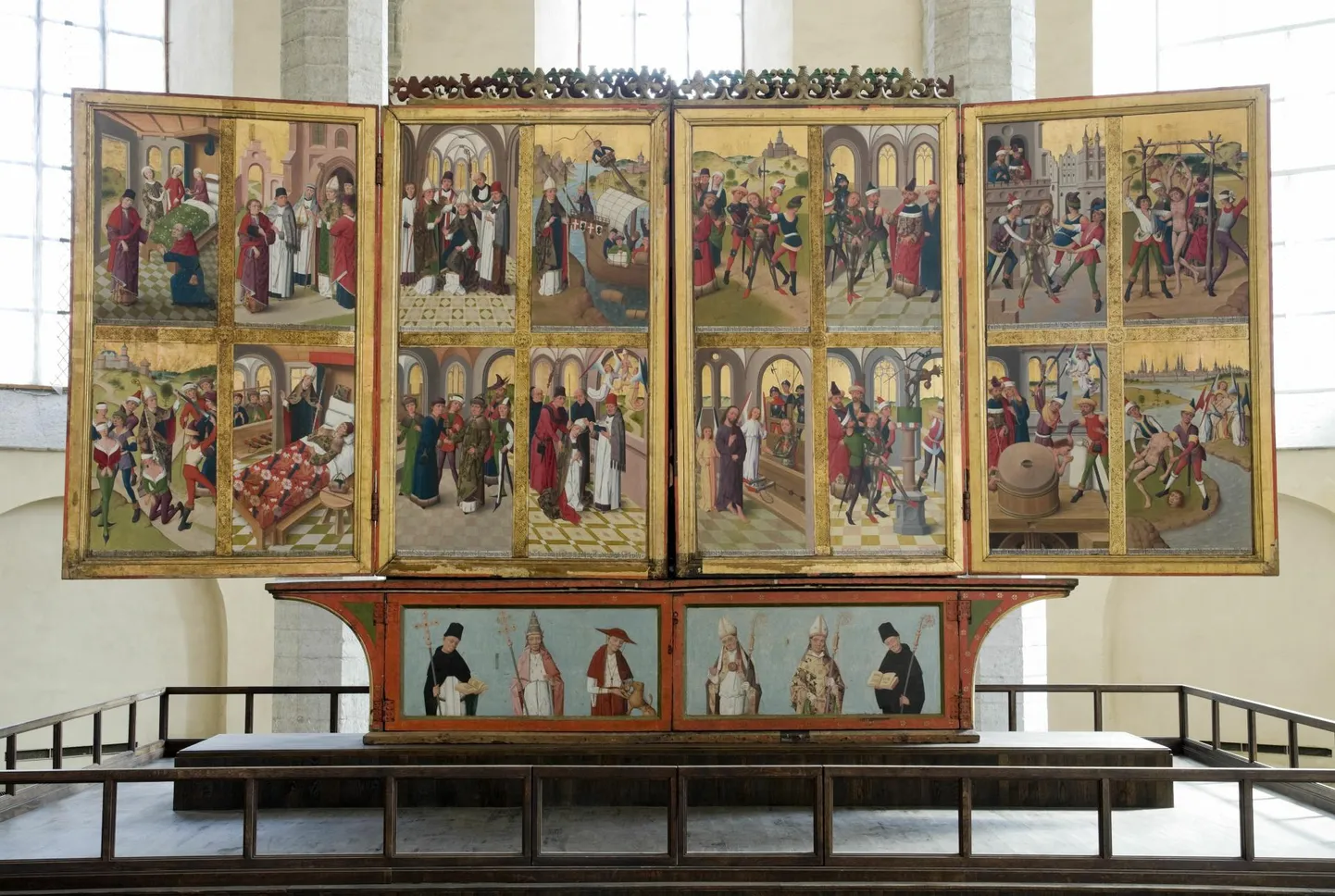 (1) Lübecki meistri Hermen Rode töökoda. Niguliste kiriku peaaltari retaabel. 1478–1481. Avatud vaade. Eesti Kunstimuuseum –
Niguliste muuseum.