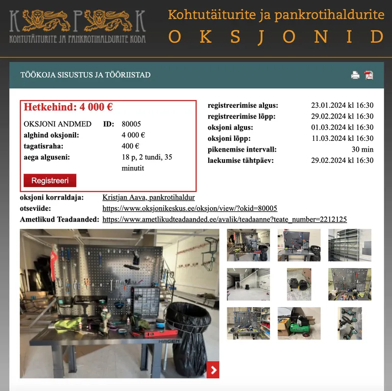 Töökoja sisustus ja tööriistad