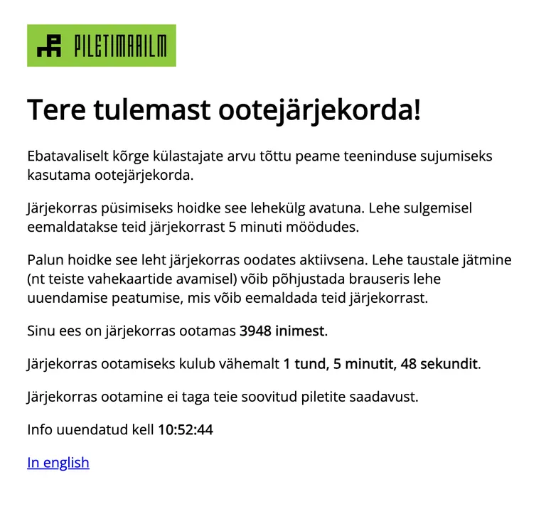 Piletimaailma ootejärjekord.