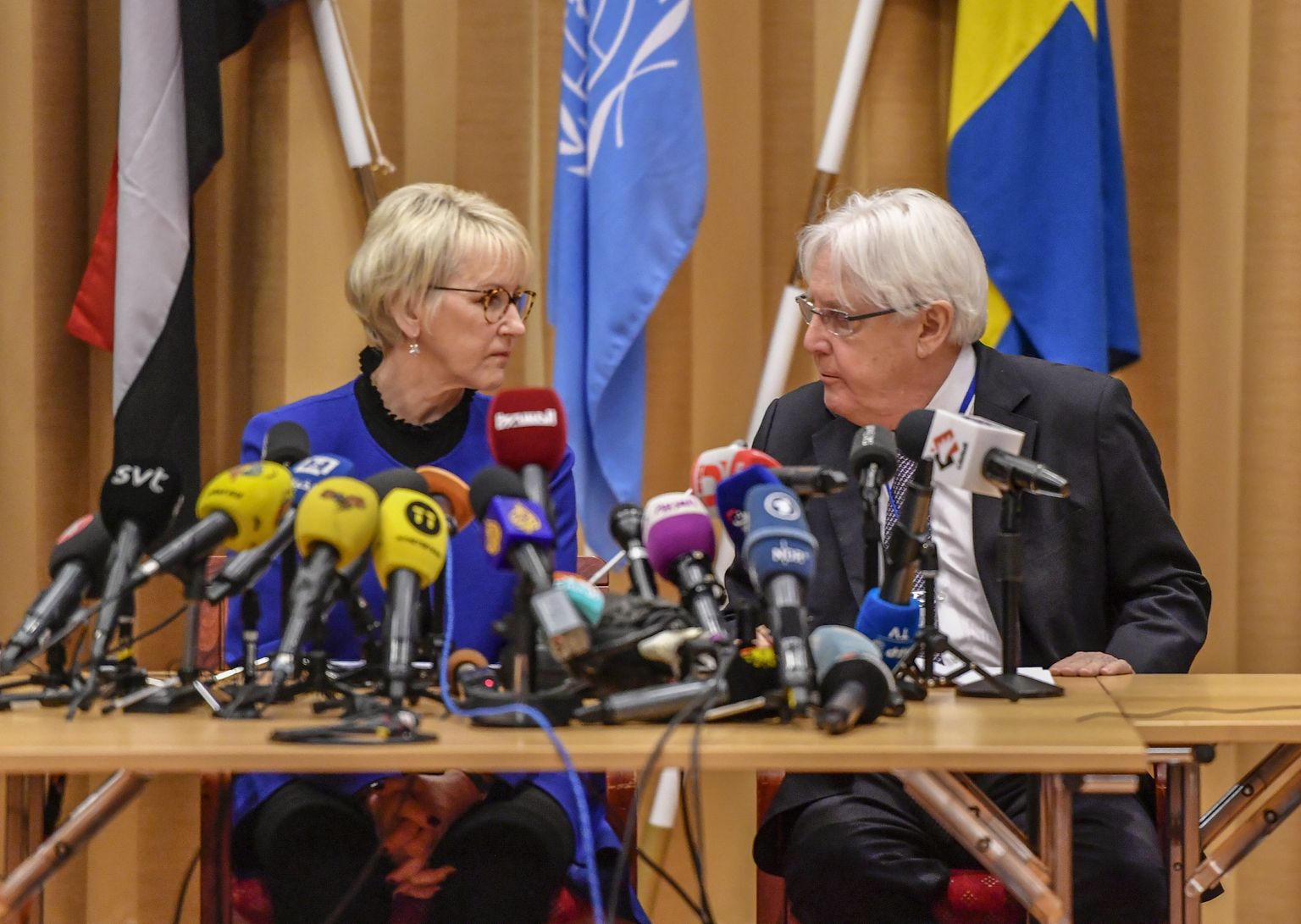 Rootsi välisminister Margot Wallström (vasakul) ja ÜRO Jeemeni erisaadik Martin Griffiths.