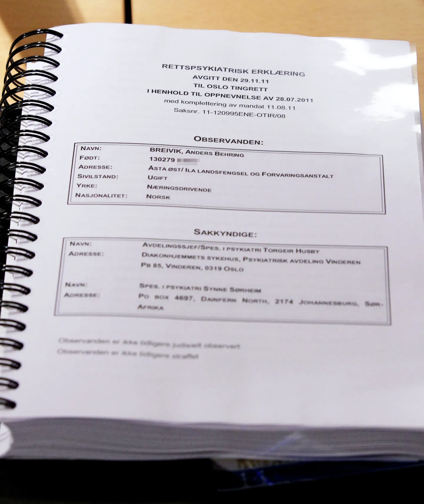 Möödunud aastal Anders Behring Breivikile tehtud kohtupsühhiaatrilise ekpertiisi raport