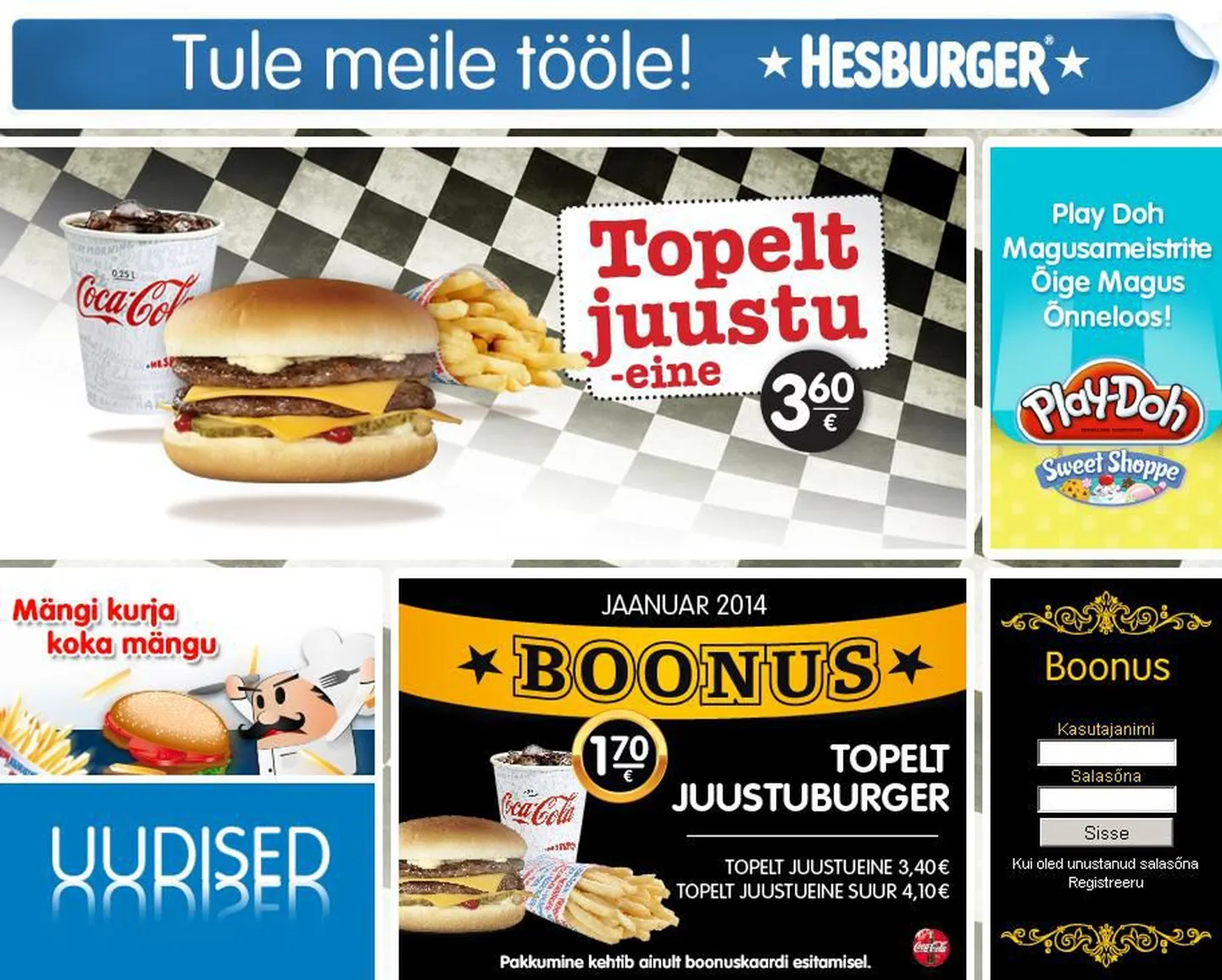Hesburgeri koduleheküljel olevad pakkumised.