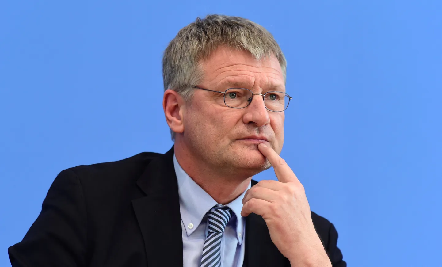 Right-wing populist Alternative for Germany (AfD) main-candidate in Baden-Wuerttemberg Joerg Meuthen attends a press conference in Berlin, on March 14, 2016 a day after election in three regional states. 
In Sunday's vote, the AfD captured seats into all three states and gained as much as one in four votes in the eastern state of Saxony-Anhalt, emerging as the second biggest party. In Rhineland-Palatinate, it rose to become the third largest. / AFP PHOTO / John MACDOUGALL