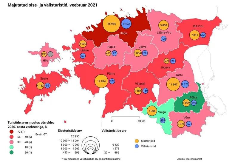 Veebruaris majutatud turistid.